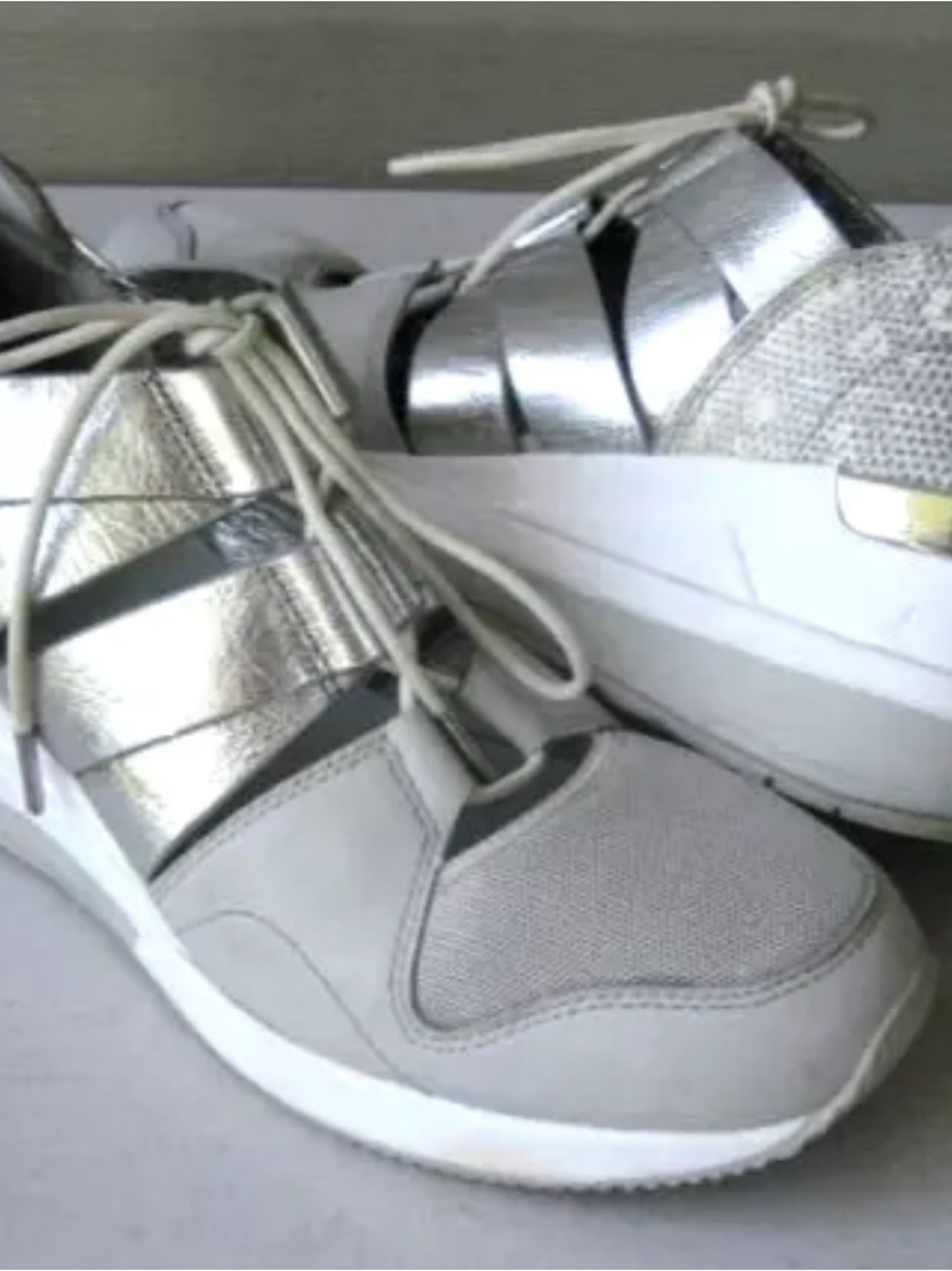 Michael Kors Silver and Light Gray Women's Lace-Up Sneakers